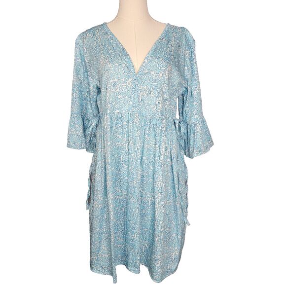Susan Albright Dresses & Skirts - Susan Albright Dress L The Fripp Blue Aqua Blue White Cotton Tie Side Happy Plac